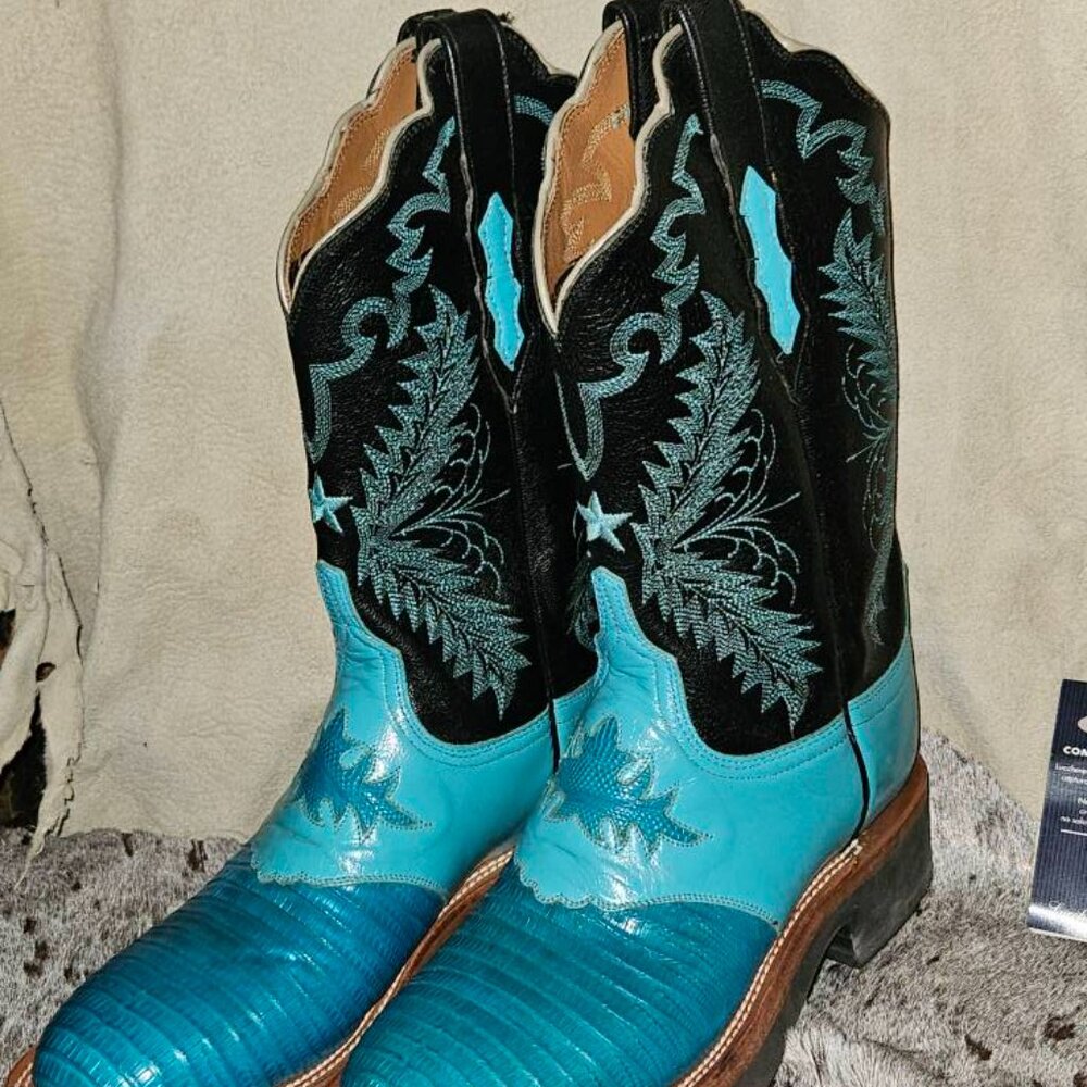 Lucchese Exotic Turquoise Lizard Cowboy Boots - Picture 2 of 3